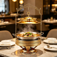 Chauffe-plat de buffet FLEY en acier inoxydable orné avec brûleur à alcool, couvercle suspendu et plat de service pour la restauration de banquets