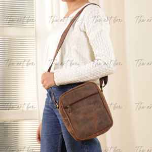 Sac à bandoulière en cuir véritable de style vintage unisexe, sac à main pour femmes, sacoche avec fermeture à glissière pour les voyages - Product Image 2