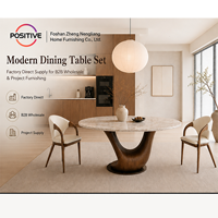 Table à manger ronde moderne en marbre avec base sculpturale en bois massif, style nordique italien minimaliste du milieu du siècle, meubles de salle à manger