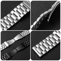Tali Jam Tangan Stainless Steel 20mm 22mm, Tali Logam Klasik, Tali Logam Solid Tiga-Manik, Tali Olahraga Stainless Steel