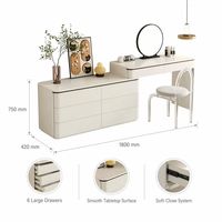 Coiffeuse moderne avec miroir et tiroirs, bureau de maquillage pour filles, ensemble de coiffeuse en bois avec tabouret et rangement, pour chambre et hôtel
