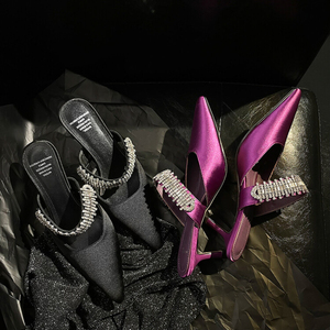 Mules de haute qualité, pantoufles à talons de 7 cm, talons en strass de luxe pour femmes - Product Image 4