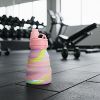 Gobelet pliable en silicone pour sports de plein air, sans BPA, avec couvercle, capacité 500 ml, léger, pour boire directement, voyage, compatible lave-vaisselle