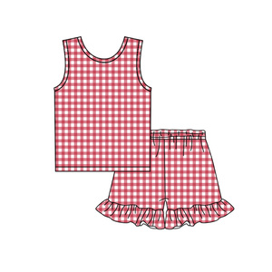 Preorder MOQ 5 Solid Color Plaid Girls Summer Outfits Wholesale <b>Toddlers</b> Clothing Trendyism Boutique Spandex/Organic Milk Silk - Product Image 6