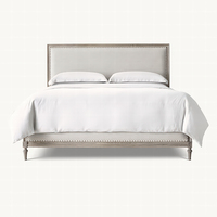 Lit en tissu MAISON, pliable, taille King Queen, style français, cadre en bois de chêne massif sculpté à la main, mobilier de chambre de luxe RH