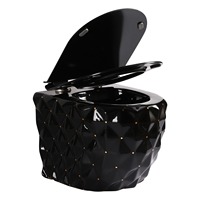 Ensemble de toilettes murales au design moderne de luxe, cuvette flottante en céramique noire, WC pour salle de bain d'hôtel