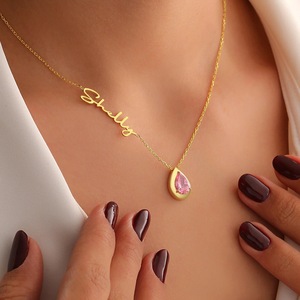 Collana con Ciondolo Personalizzabile in Acciaio Inox con Lettere Inglesi e Dodici <span class=keywords><strong>Pietre</strong></span> di Compleanno, Ideale per Dropshipping - Product Image 4