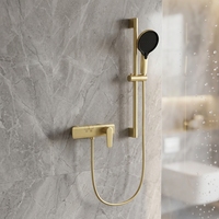 Ensemble de robinetterie de douche murale en laiton doré brossé avec douchette à main et cartouche céramique Vaxon à jet pluie