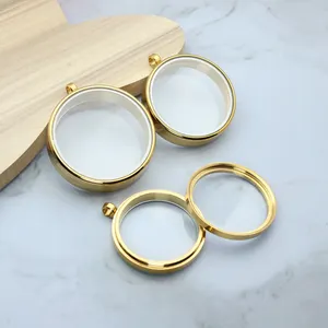 Gold Color Stainless Steel Glass Medallions Floating Charms For Living Photo Twist Thickening Lockets Necklaces Pendants Jewelry