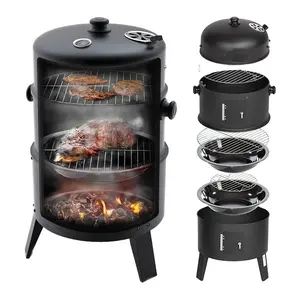 3 In 1 Smokeless Charcoal Smoker BBQ Grill Machine 3 Layers Tower Vertical Barrel Charcoal Barbecue Grill Smoker