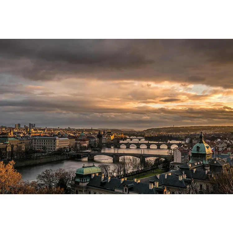 Golden sunset over Prague's Beautiful Charles Bridge DIY Custom good quality 5D Diamond Painting Sino Crafts