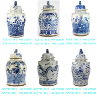 Vase de sol en céramique bleu et blanc peint à la main, style antique traditionnel, série RZEY12, avec bouton en forme de lion