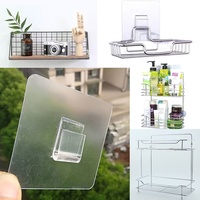 Fixation murale adhésive puissante sans perçage pour étagères de cuisine et salle de bain, avec boucle de fixation sans couture en forme de U et double crochet en acrylique