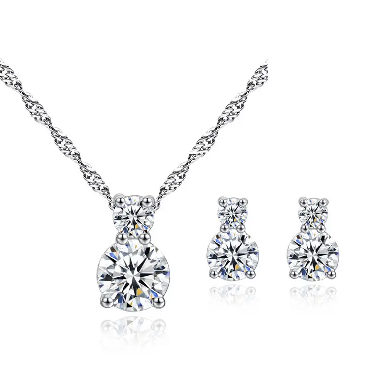 Conjuntos de joyas de diamante de lujo de circonia cúbica para novias, conjuntos de joyas de color plateado, joyería de moda