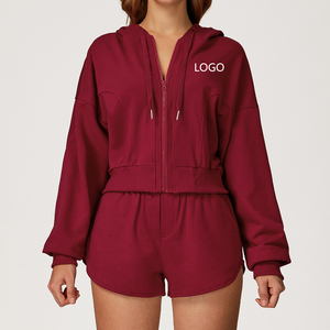 Conjunto de Sudadera con Capucha Térmica de Algodón de Moda, Talla Grande, para Exteriores, 5 Colores, con Cierre, Estilo Corsé, para Yoga, Deportivo, Cálido, con Patrón Sólido - Product Image 4