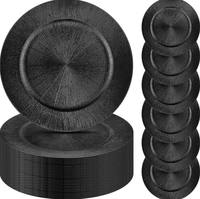 Assiettes de présentation rondes élégantes en plastique noir, or et argent de 13 pouces pour événements, mariages et décorations de table
