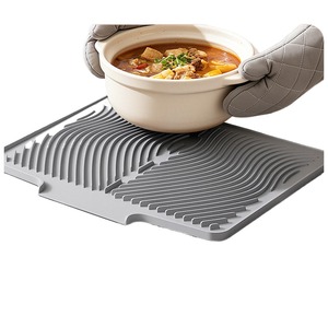 Large <b>Square</b> Silicone Counter Mat with Sloped <b>Edge</b> for Efficient Kitchen Dish Drying BPA Free Heat Resistant - Product Image 1