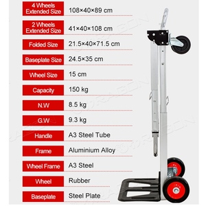 Khung nhôm 90kg tải gấp Xe Đẩy Tay xe tải với bốn bánh xe - Product Image 5
