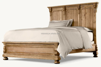 Lit à panneaux en chêne massif, style américain moderne, lit double, queen, king size, meubles de maison, bois, tissu, personnalisable