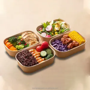 Boîte d'emballage en papier kraft recyclable jetable Boîte à salade en papier kraft de qualité alimentaire à emporter pour restaurant/pique-nique/camping
