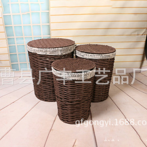 <b>Wicker</b> <b>Laundry</b> <b>Baskets</b> Round Covered Clothing Organizer For <b>Laundry</b> Room Standing Type GF 35 Cao County Shandong - Product Image 1