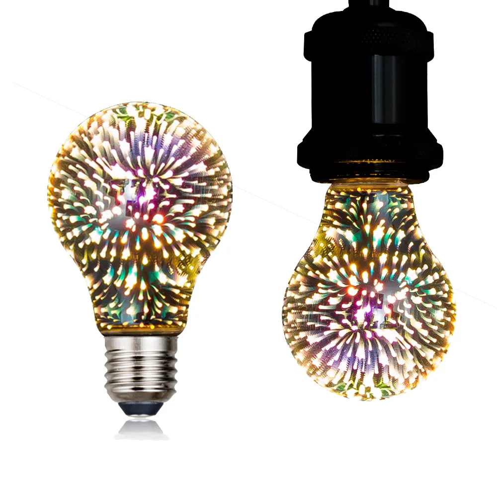 A19 A60 4W LED 3D renkli yıldız havai fişek ampul E27 E26 2200k 500 lümen Edison lamba ampulü tatil dekorasyon ampul