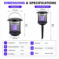 Piège à moustiques solaire 1200V, étanche, anti-insectes UV, pour jardin et cour, avec piquet