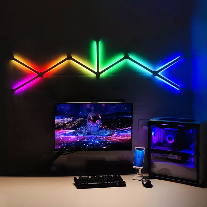 Luz LED de pared para decoración del hogar, luces de pared deslizantes RGB dinámicas para videojuegos, Control por aplicación, sincronización de música, Hogar Inteligente