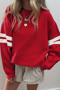 Abbigliamento da donna 2025 con scollo a girocollo rosso nero arancione a righe con bracciolo a tracolla con striscia sulla manica - Product Image 3