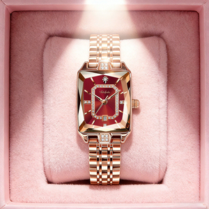 2025 New Square Women's Quartz <b>Watch</b> Lightweight Water Resistant Stylish Rose Gold Strap with Diamond Setting - Product Image 4