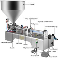 Machine de remplissage liquide pneumatique horizontale 10-300ML Machine de remplissage de pâte pneumatique à double usage avec trémie 30L