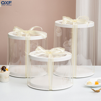 Grande boîte à gâteau transparente rose, imperméable, recyclable, en matériau PET, épaisseur 2 mm, forme cylindrique, pour l'emballage de desserts d'anniversaire