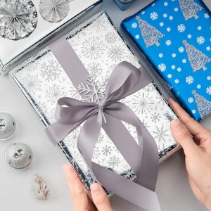 Custom Eco-Friendly Recyclable <b>Blue</b> Christmas Tree Snowflake Stripes Metallized Waterproof Double-Sided Gift <b>Paper</b> Packaging - Product Image 3