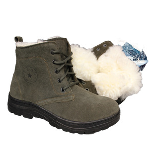 Men's Winter Sheepskin Snow Boots Thickened Fleece Lined Warm Mid <b>Heel</b> Outdoor Workwear - Product Image 5