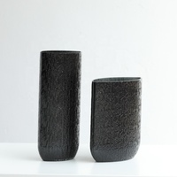 Bixuan Modern Handblown warna hitam Solid vas kaca bentuk Oval tinggi karangan bunga tekstur organik dekorasi meja Tengah