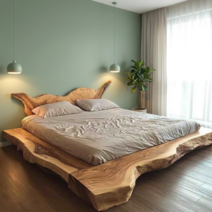Luxury Midcentury Modern Suar Slab Wood <b>Platform</b> <b>Bed</b> Solid Teak Live Edge <b>Bed</b> <b>Frame</b> Natural Bedroom Furniture Indonesia - Product Image 3