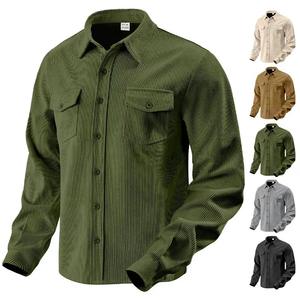 เสื้อเชิ้ตแขนยาวผ้าลูกฟูกสำหรับผู้ชาย มีกระเป๋า ป้องกันรอยยับ ทรงลำลอง ชายเสื้อโค้ง ปกเสื้อติดกระดุม ไซส์ M - Product Image 2