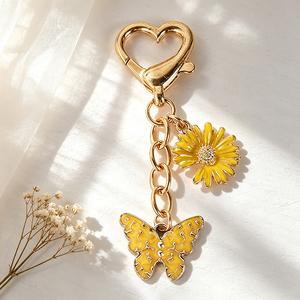 White Daisy Flower Enamel Keychain with Heart Shape Clasp Gold Tone Floral Charm <b>Key</b> Ring for Girls - Product Image 3
