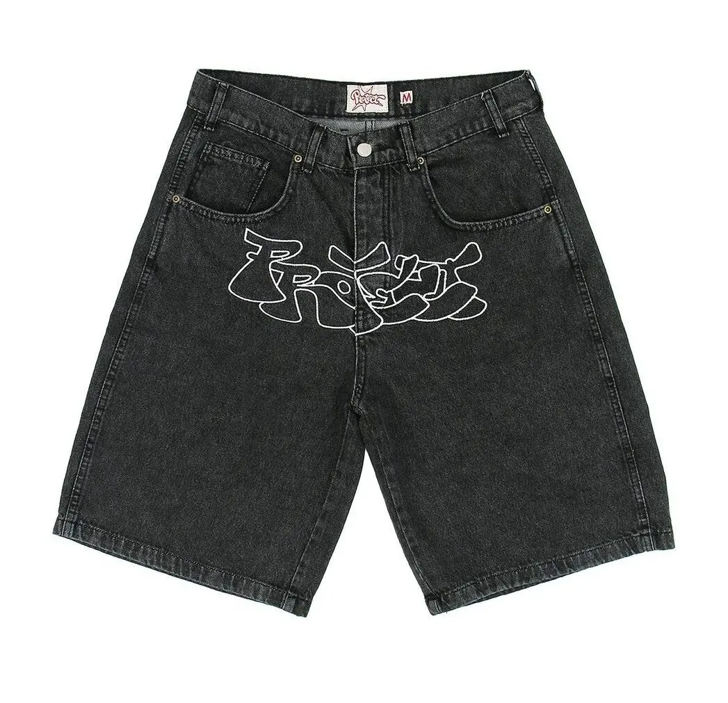 Custom Design Summer Y2K Pure Cotton Denim Washed Shorts Street Wear Jean Baggy Shorts with Embroidery