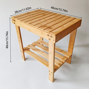 Tabouret de douche en bambou avec étagère de rangement 40x28x40cm, antidérapant, pour intérieur/extérieur, salle de bain, spa - Product Image 2