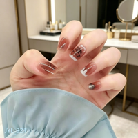 24 faux ongles carrés marron café, motif ours mignon, réutilisables avec colle, qualité salon, en PMMA, pour pose DIY