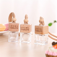 8ml vide carré bouteille en verre bouchon en bois suspendu voiture parfum arôme bouteille café couleur voiture diffuseur bouteille avec ficelle brune