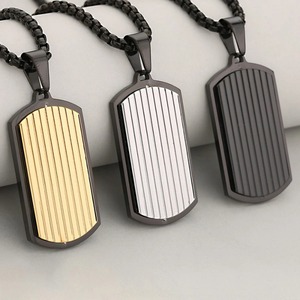 Minimalist Vertical Stripe Dog Tag Pendant Necklace Tarnish Resistant Hypoallergenic Stainless Steel <b>Men</b> Business Casual Jewelry - Product Image 1