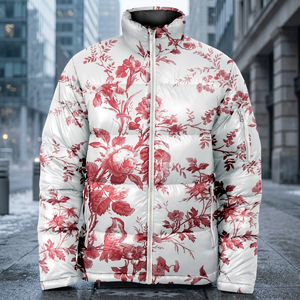 Chaqueta Larga Acolchada con Estampado Floral, Transpirable, Ecológica, Unisex, con Capucha, Cuello, Manga Larga, Cierre de Cremallera y Relleno de Poliéster para Otoño - Product Image 3