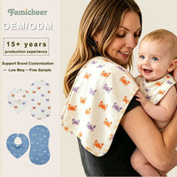 Bavoir bandana bébé 2-en-1 en coton doux imprimé crabe double face, personnalisable OEM/ODM avec logo, faible MOQ, échantillon gratuit