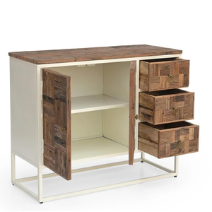 Contemporary Wagon Wood <b>Sideboard</b> Natural Wooden Finish and White Metal Coating <b>Storage</b> Cabinet for Living Room Dining Room - Product Image 2