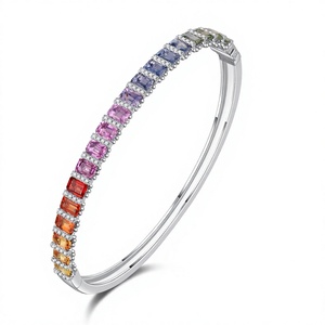 Women's 925 Sterling <b>Silver</b> Micro-Paved Sapphire Half-Circle Single Row Elegant Thin Charm <b>Bracelet</b> Classic Simple Design - Product Image 3