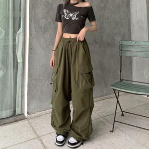 New Style <strong>Women</strong> Summer Sustainable Waterproof Breathable Street Wear Low Draw <strong>Cord</strong> Waist <strong>Trousers</strong> Baggy Balloon Cargo Parachute - Product Image 5