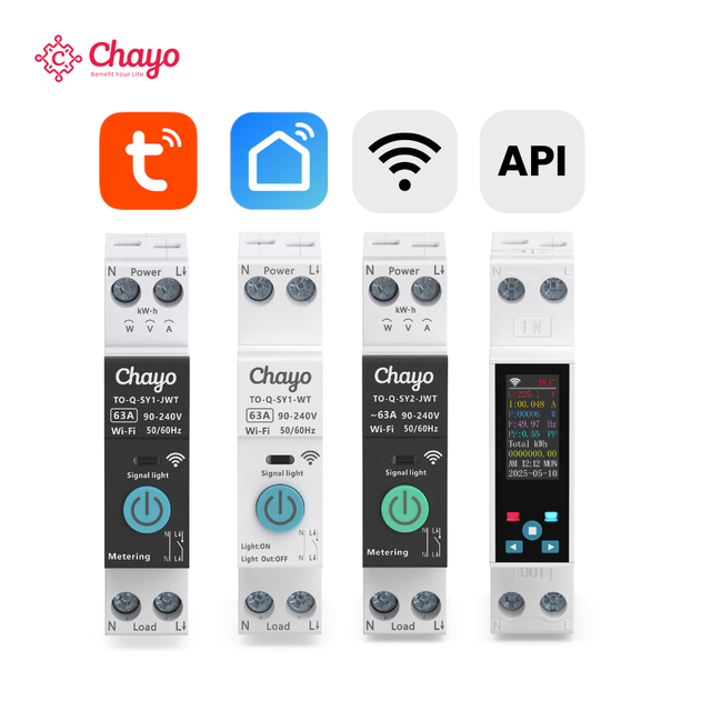 Wifi Tuya DIN Rail Smart Switch with Metering Circuit Breaker MCB 90-240V 63A Timing Modes for Home/Office/Building CB/CE Chayo