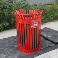 Poubelle ronde en métal résistante aux intempéries pour extérieur, poubelle de rue de 32 gallons, poubelle à déchets commerciale en acier